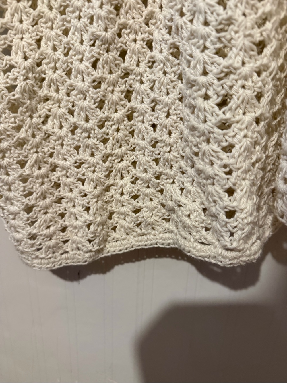 Hand Crafted Open-Knit Cream Women's Sweater Cardigan XL - Picture 5 of 7